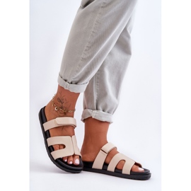 Chinelos femininos clássicos de couro com velcro bege Amedon 2 Chinelos femininos clássicos de couro com velcro bege Amedon 2