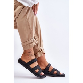 Chinelos femininos de tecido com velcro preto Jose 1