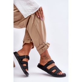 Chinelos femininos de tecido com velcro preto Jose 2