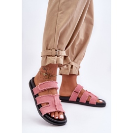 Chinelos femininos de tecido com velcro rosa Lamirose 1