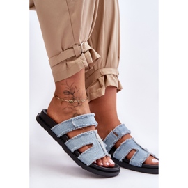 Chinelos femininos de tecido com velcro azul Lamirose 2