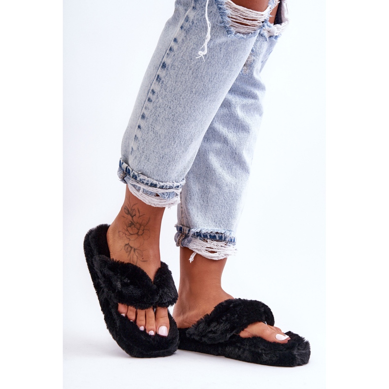 Chinelos de pele femininos chinelos pretos Elma 1