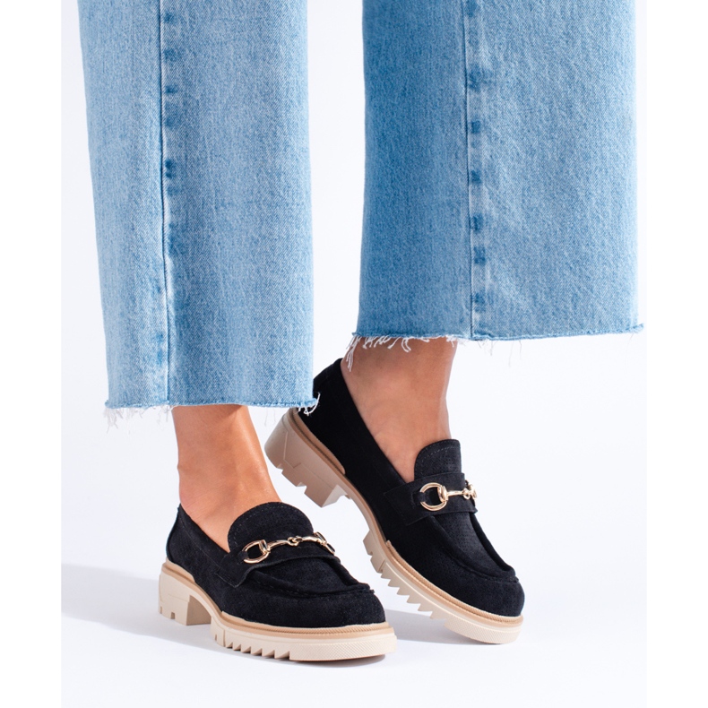 Seastar Mocassins femininos vazados na plataforma preta Shelovet preto 2