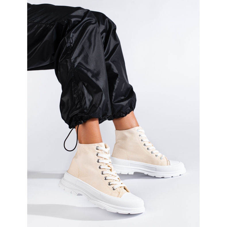 Ténis de cano alto em tecido Shelovet bege 1