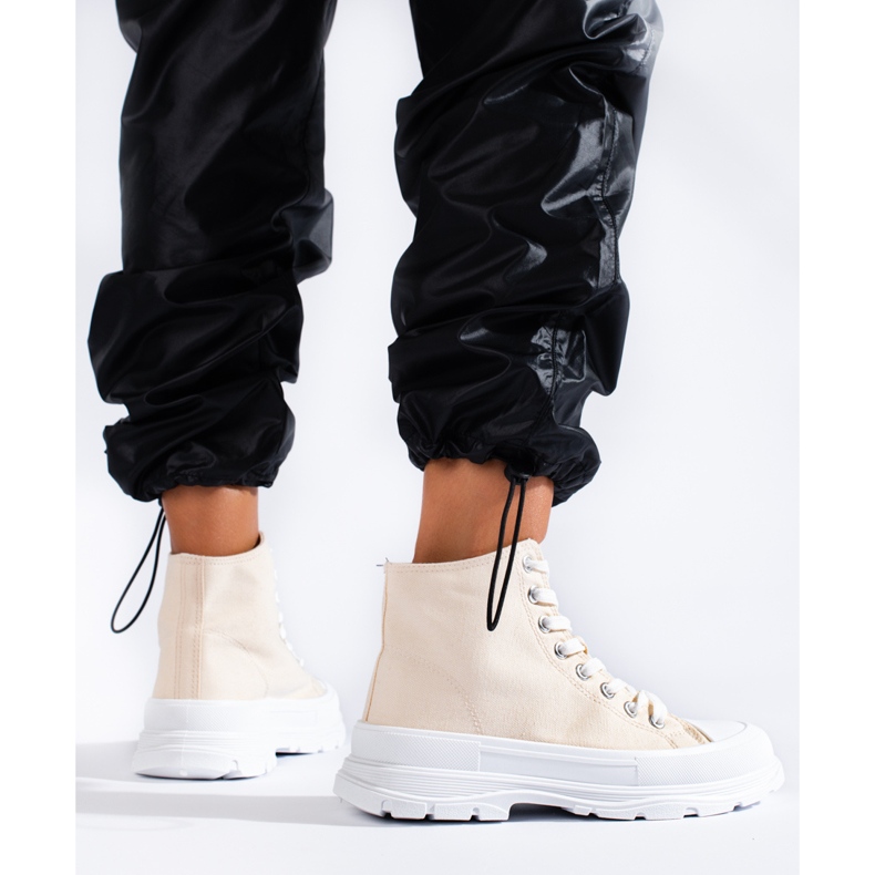 Ténis de cano alto em tecido Shelovet bege 2