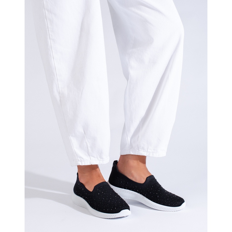 Sapatos slip-on de tecido preto com tachas, Shelovet 2
