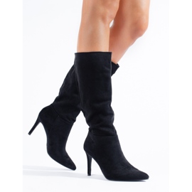 Botas de salto de camurça pretas, Shelovet preto 1