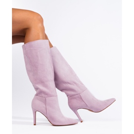 Botas de salto de camurça lilás, Shelovet roxo 1