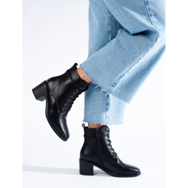 Botas pretas Shelovet com atacadores para mulher em pele ecológica preto 1