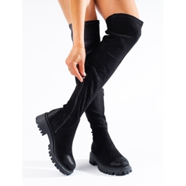 Botas de cano alto Shelovet de mulher com salto plano preto 1 Botas de cano alto Shelovet de mulher com salto plano preto 1