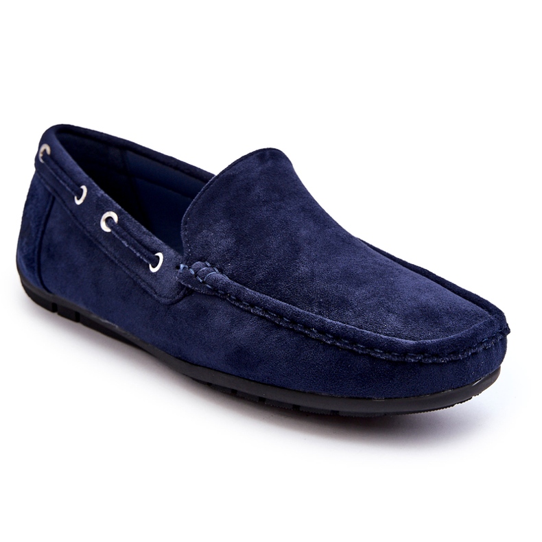 Mocassins masculinos de camurça slip-on, azul marinho 1