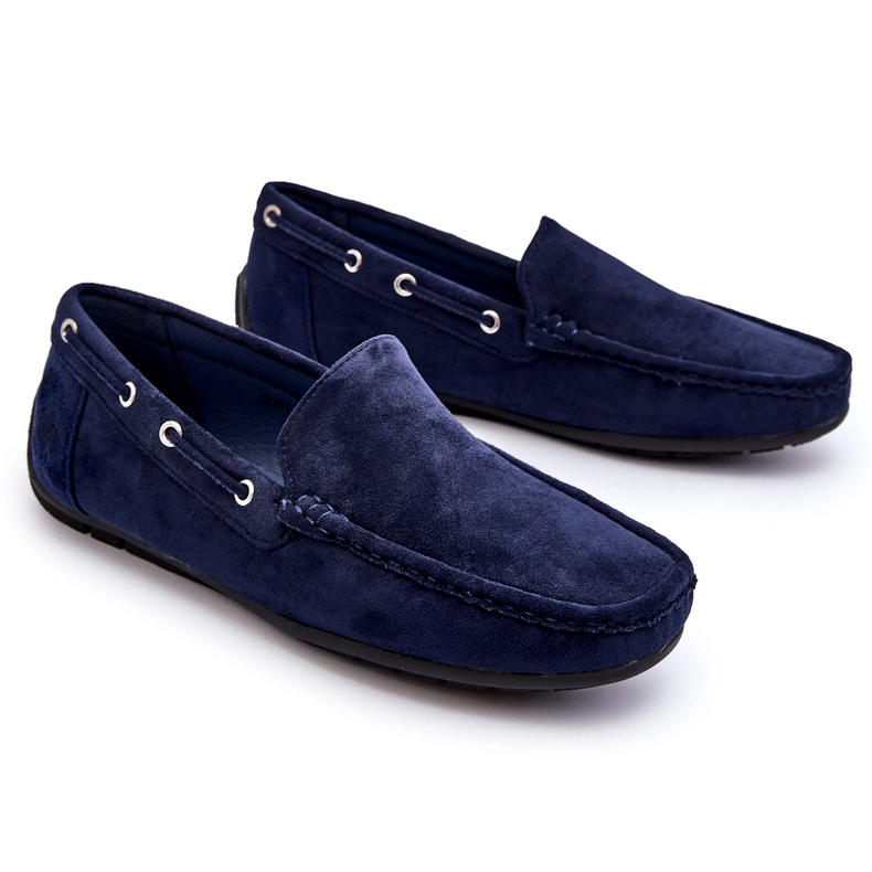 Mocassins masculinos de camurça slip-on, azul marinho 2