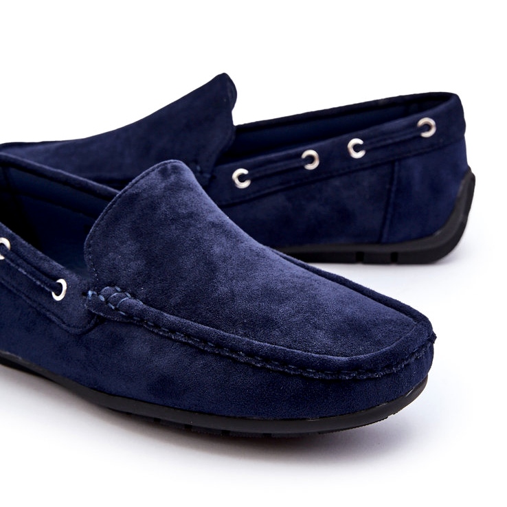Mocassins masculinos de camurça slip-on, azul marinho 3