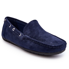 Mocassins masculinos de camurça slip-on, azul marinho 6
