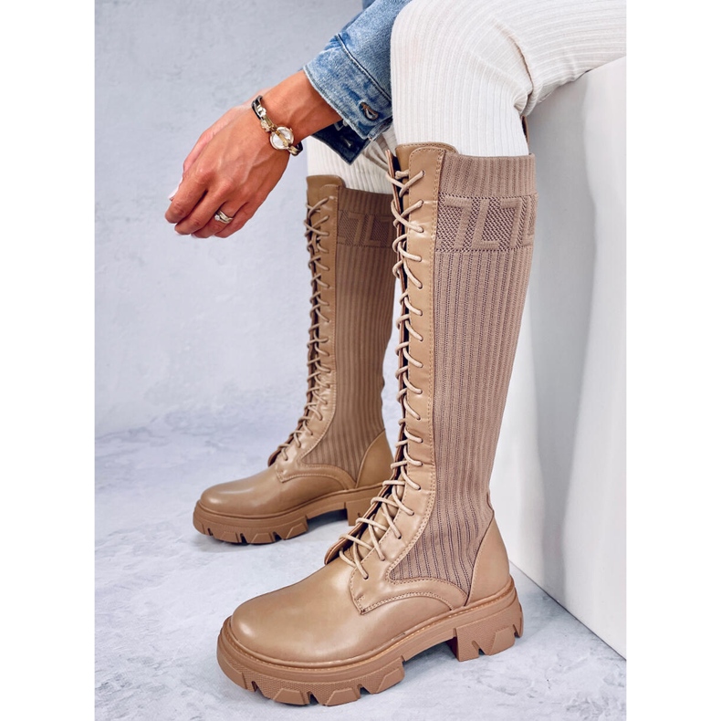 Botas de equitação Keyshia LT.KHAKI com parte superior flexível bege 1