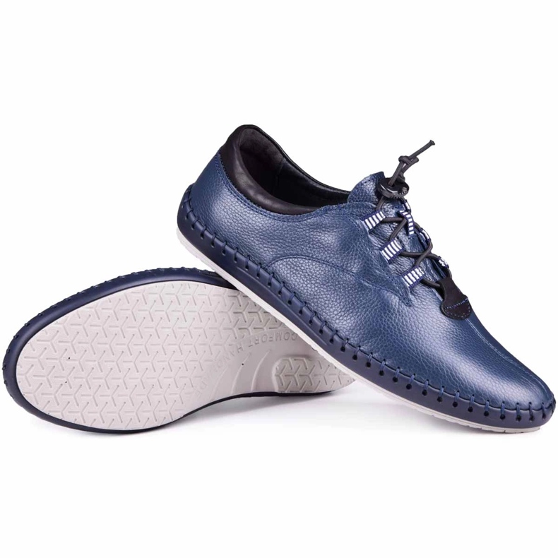 Kampol Sapatos de couro masculino Casual 337/63 Face azul marinho 1