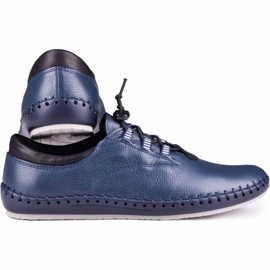 Kampol Sapatos de couro masculino Casual 337/63 Face azul marinho 3