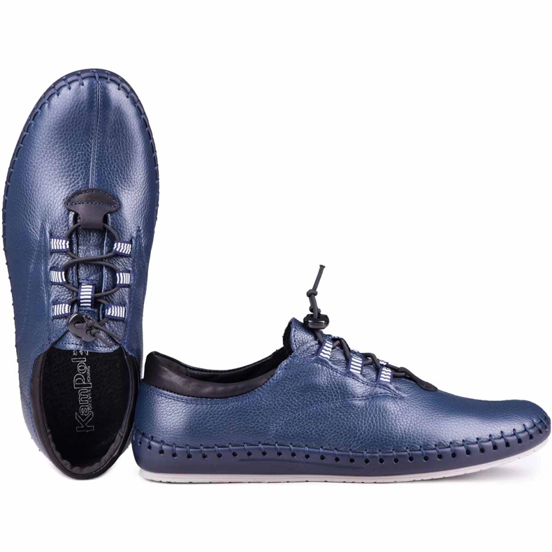 Kampol Sapatos de couro masculino Casual 337/63 Face azul marinho 4