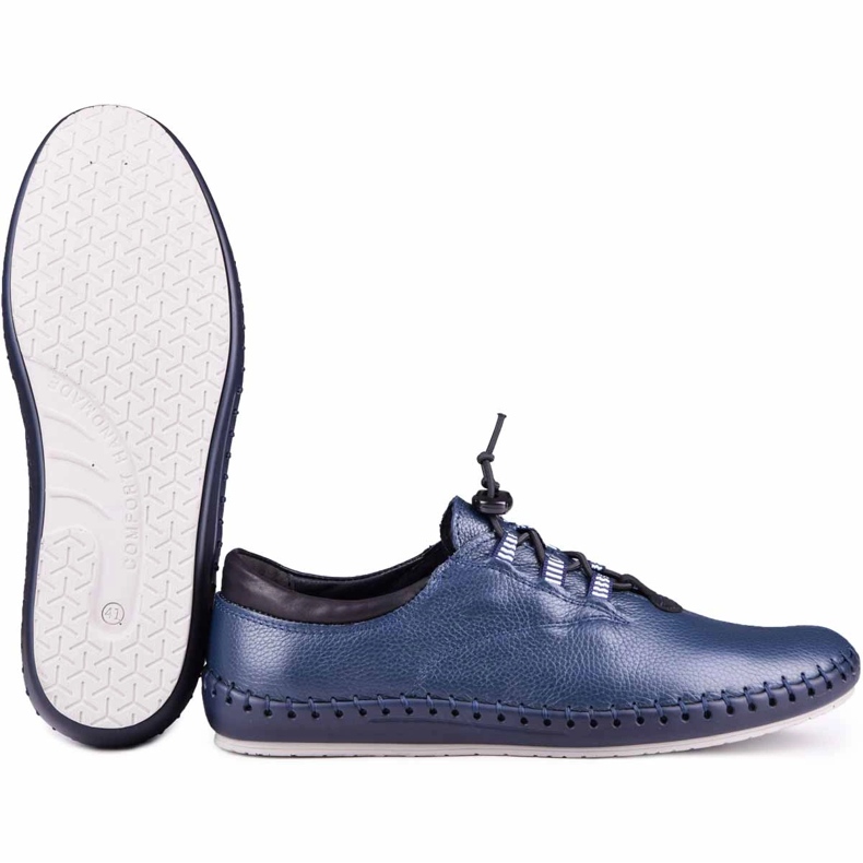 Kampol Sapatos de couro masculino Casual 337/63 Face azul marinho 5