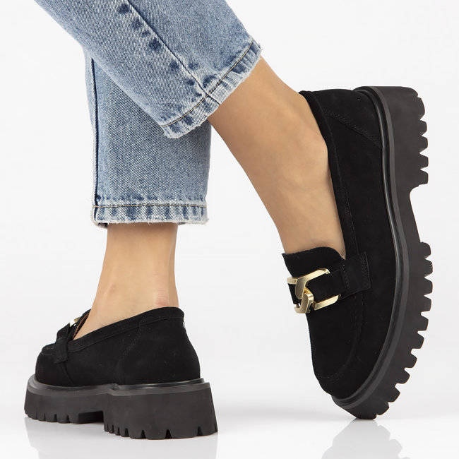 Mocassim de couro camurça Filippo DP4916 na plataforma preta preto 2