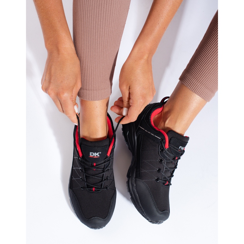 Tênis de trekking feminino preto e vermelho à prova d'água DK 1