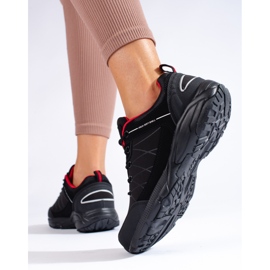 Tênis de trekking feminino preto e vermelho à prova d'água DK 2