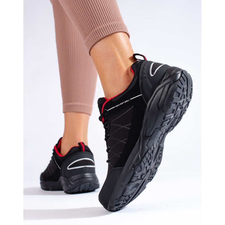 Tênis de trekking feminino preto e vermelho à prova d'água DK 2