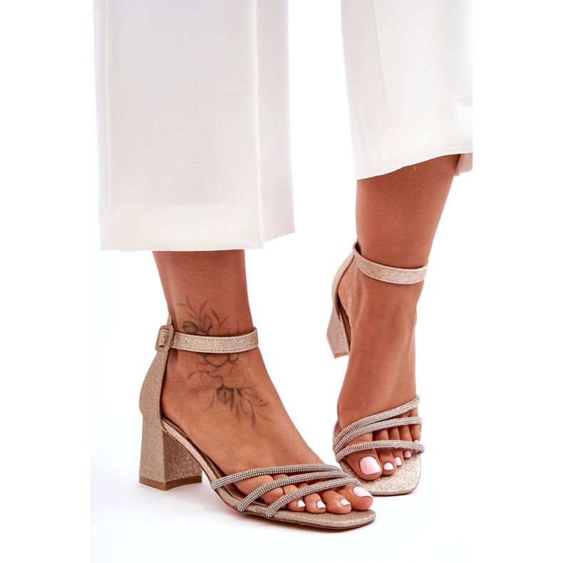 Sandálias com Salto Brilhante Golden Eenor dourado 6