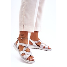 Sandália feminina de couro S.Barski 97619 prata 2