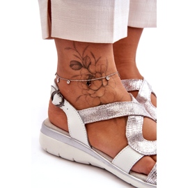 Sandália feminina de couro S.Barski 97619 prata 5