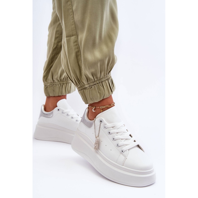 PS1 Sapatos esportivos femininos em plataforma maciça branco e prata Mariell 1