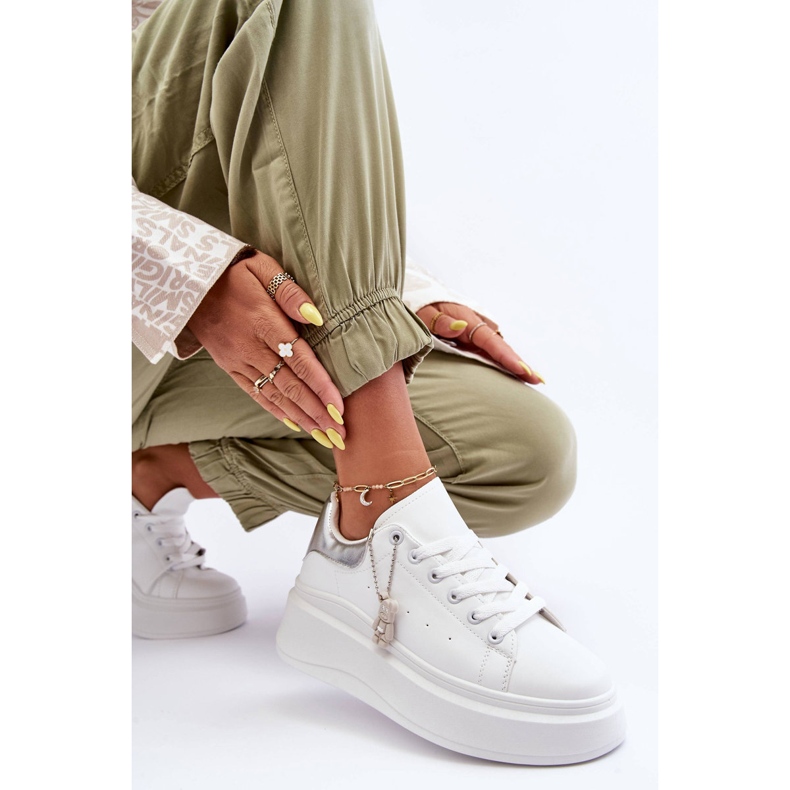 PS1 Sapatos esportivos femininos em plataforma maciça branco e prata Mariell 2