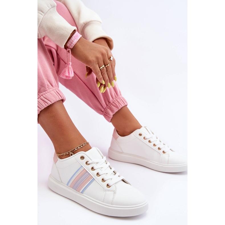 PG1 Sapatos esportivos femininos de couro branco e rosa Rilee 1