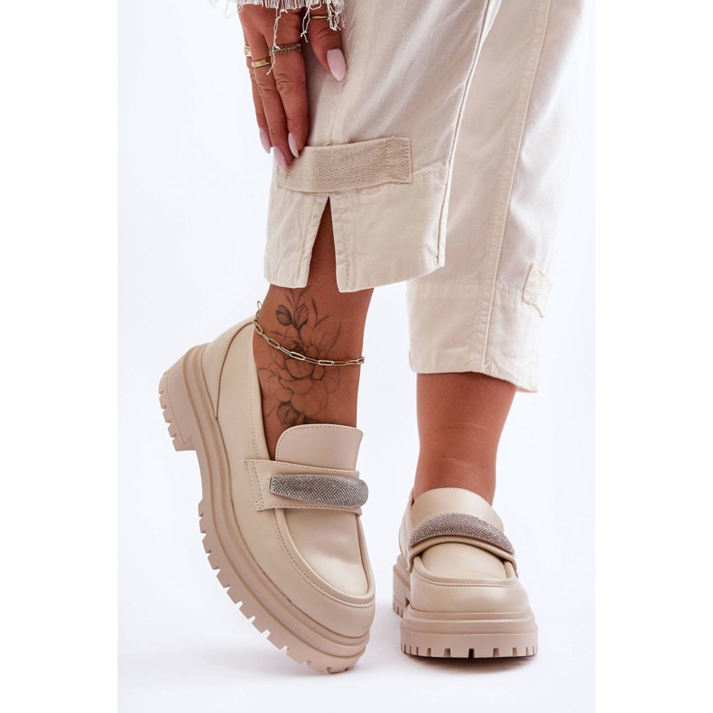 PG1 Aricka's Chunky mocassins de couro com enfeites bege 2 PG1 Aricka's Chunky mocassins de couro com enfeites bege 2