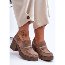 Lemar Sapatos de salto de camurça com decoração bege Gelanor 1