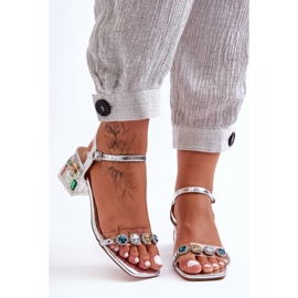 Sandália feminina de salto alto com cristais prata S.Barski MR1037-01 1