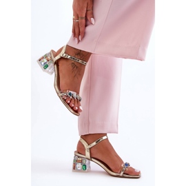 Sandália feminina de salto alto com cristais dourados S.Barski MR1037-01 1