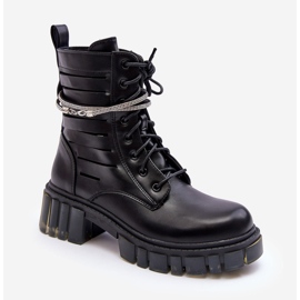 Botas Rocky Worker pretas da moda com uma tira decorativa preto 2