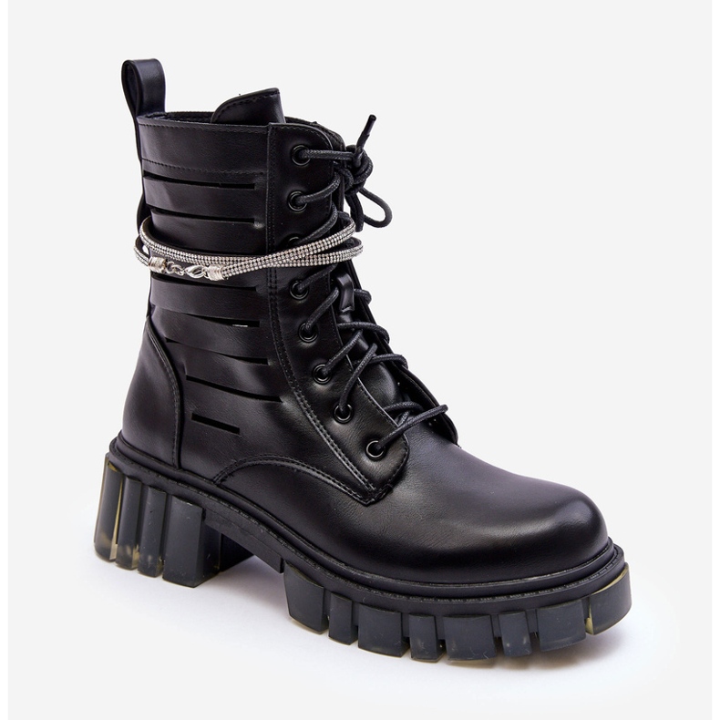 Botas Rocky Worker pretas da moda com uma tira decorativa preto 2