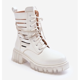 Botas de trabalhador da moda com uma listra decorativa branca rochosa branco 1