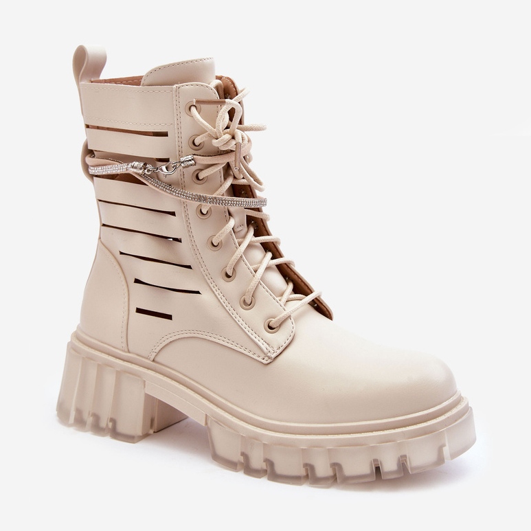 Botas de trabalhador da moda com uma listra decorativa bege rochosa 1 Botas de trabalhador da moda com uma listra decorativa bege rochosa 1
