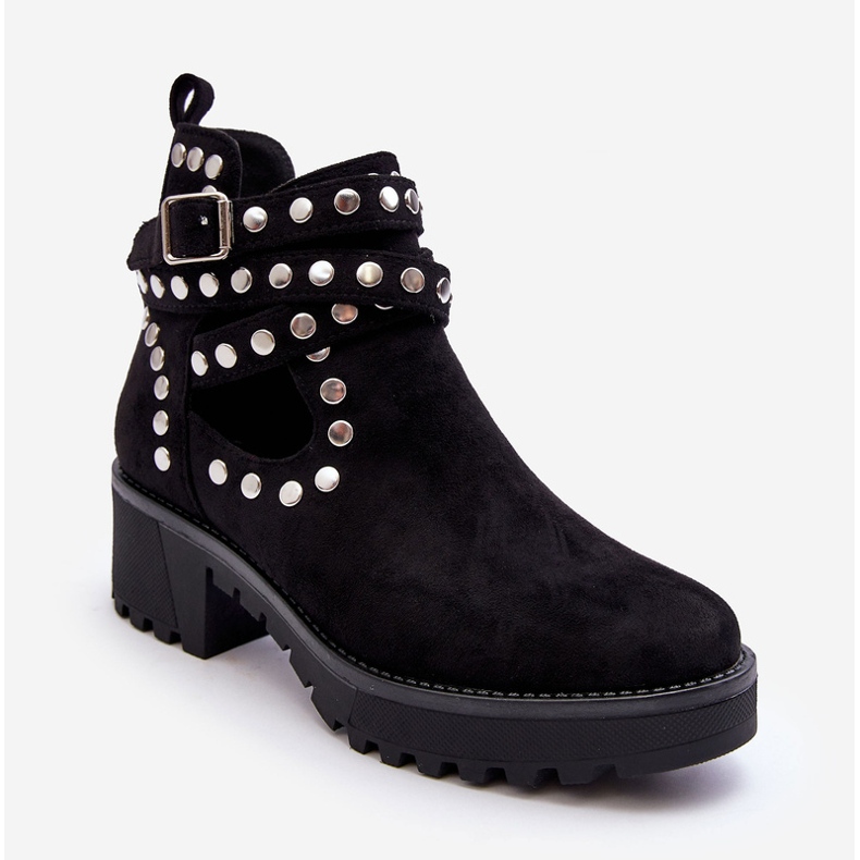 Botas femininas de camurça com tachas decorativas Black Bella preto 2