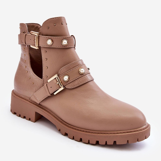 Botas Femininas Trapper Com Pérolas Bege Klarisa 2