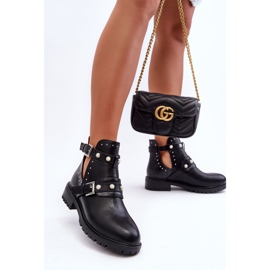 Botas Trapper femininas com pérolas pretas Klarisa preto 1