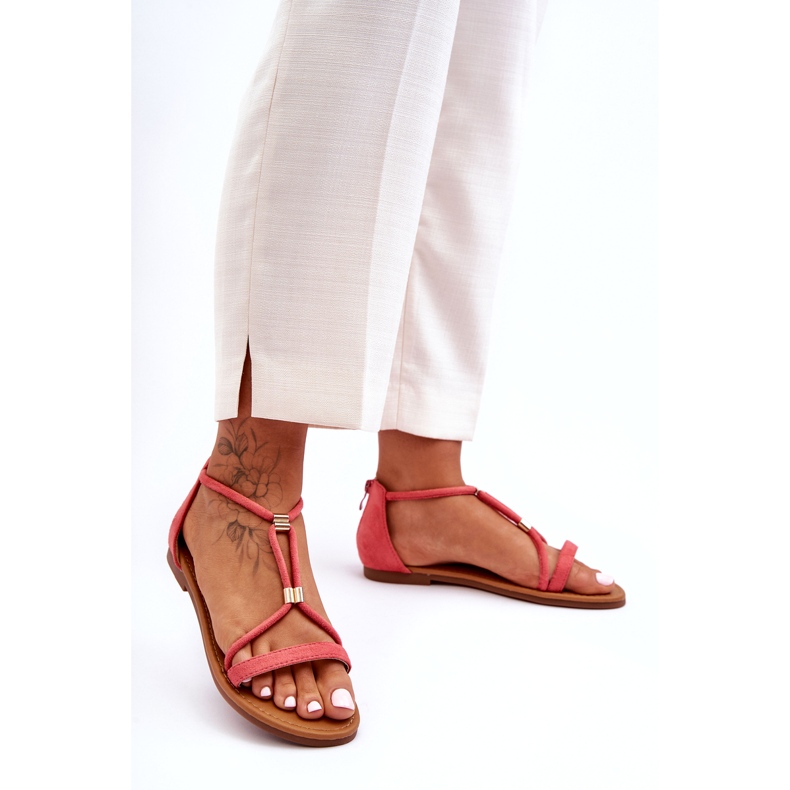 C'M Paris Sandália feminina com zíper coral coral vermelho 4