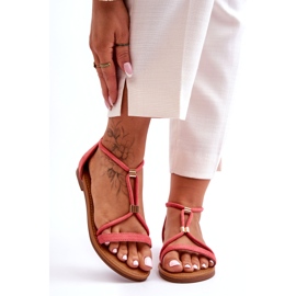 C'M Paris Sandália feminina com zíper coral coral vermelho 3