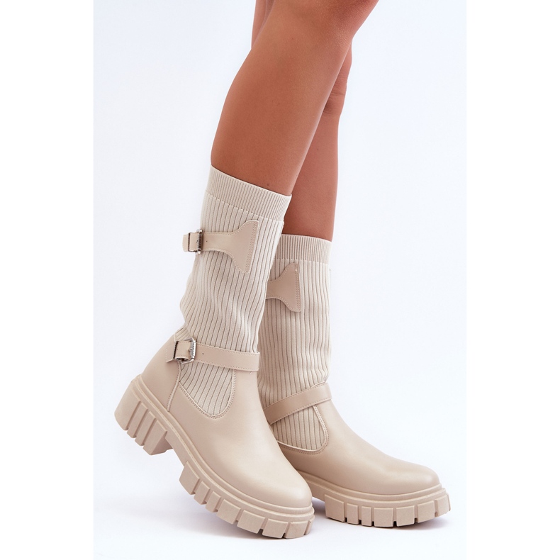 Botas Meias Femininas Bege Abroze 2