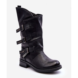 Botas femininas de couro salto alto rasas pretas Nyreo preto 2