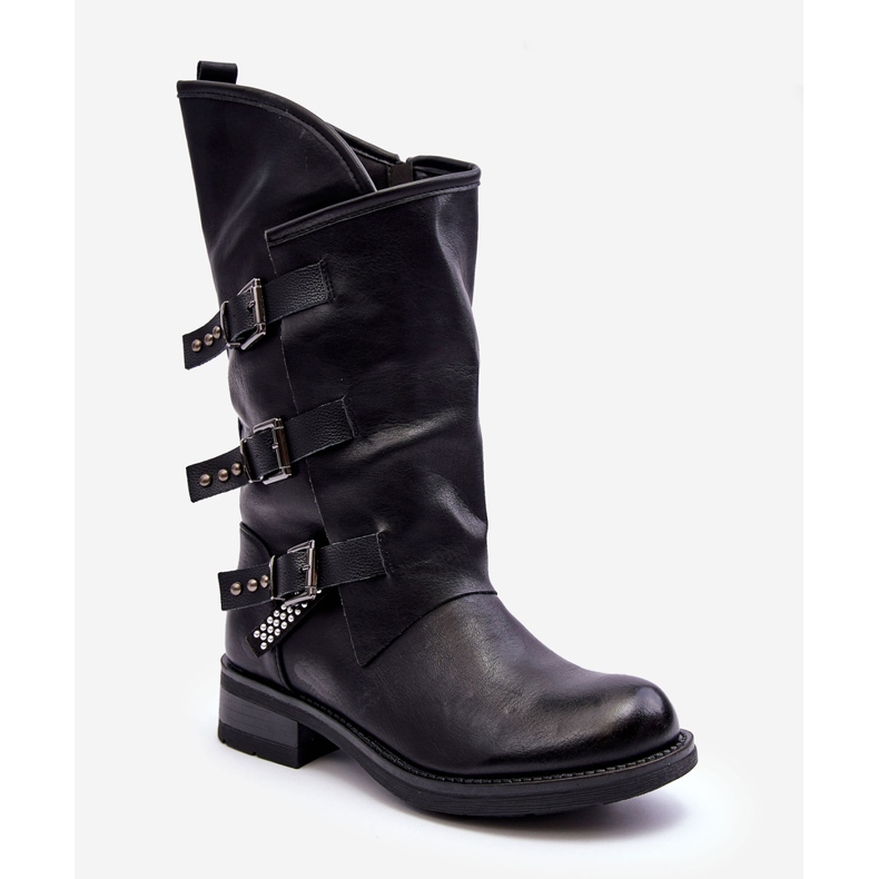Botas femininas de couro salto alto rasas pretas Nyreo preto 2