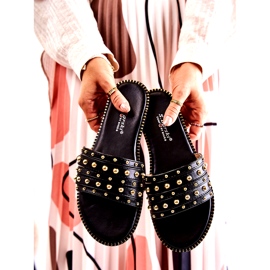 S.Barski Chinelos femininos de couro com ornamento preto 3